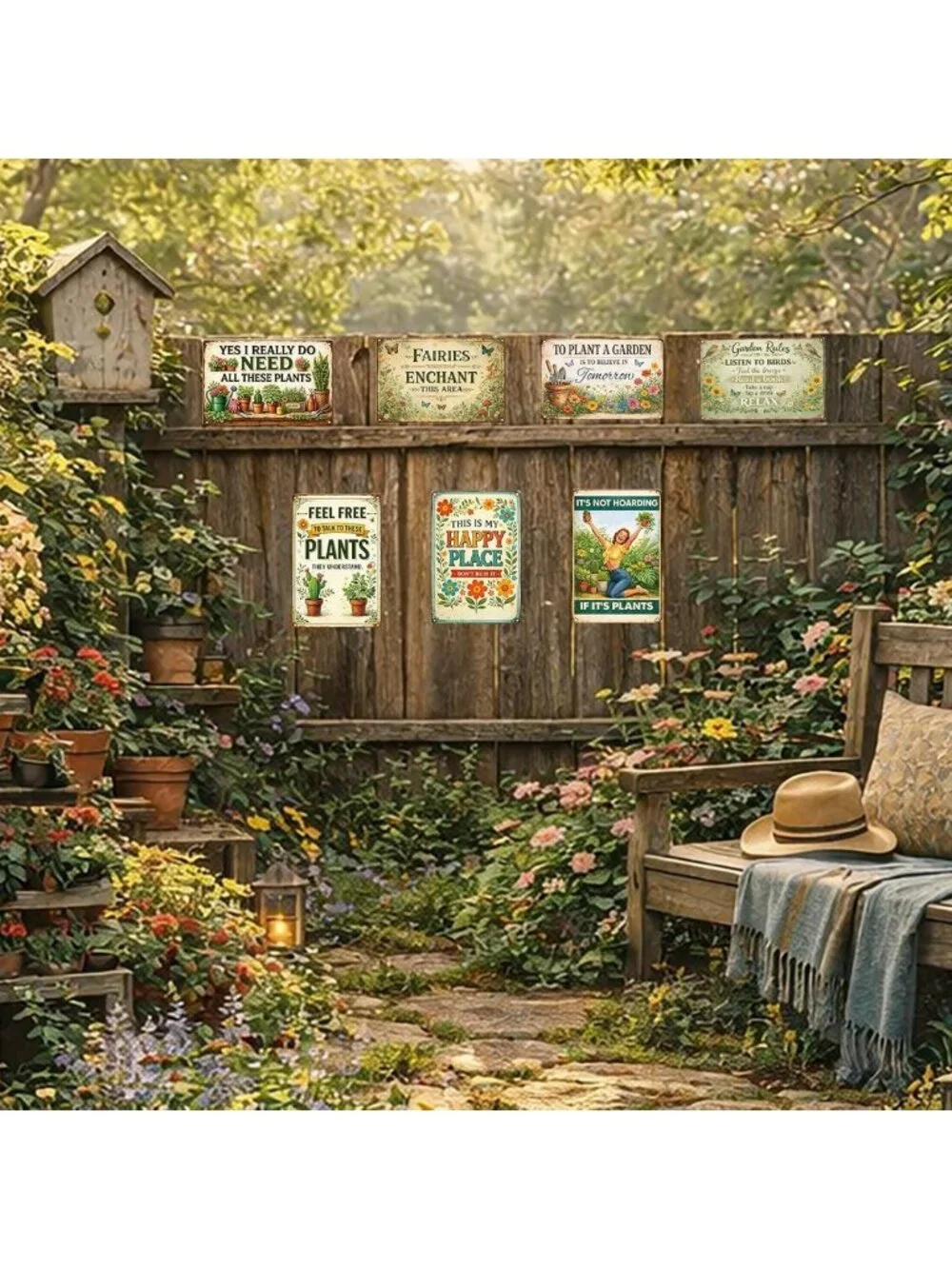 Vintage Garden Metal Signs Set - Retro Rustic Wall Decor for Home, Patio & Plant